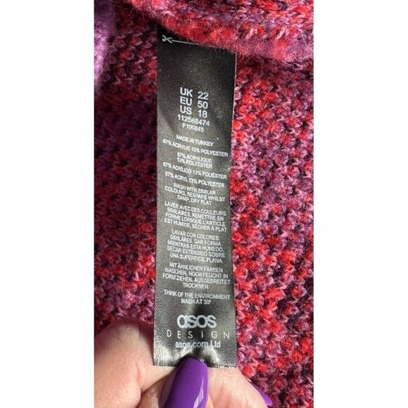 ASOS DESIGN Curve Sweater Animal Pattern Lilac Red Womens Sz 18 - Picture 8 of 9